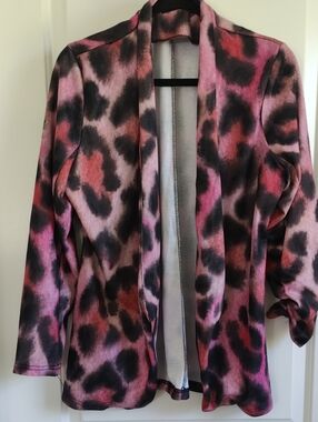 Pink and Black Leopard Print Open Blazer